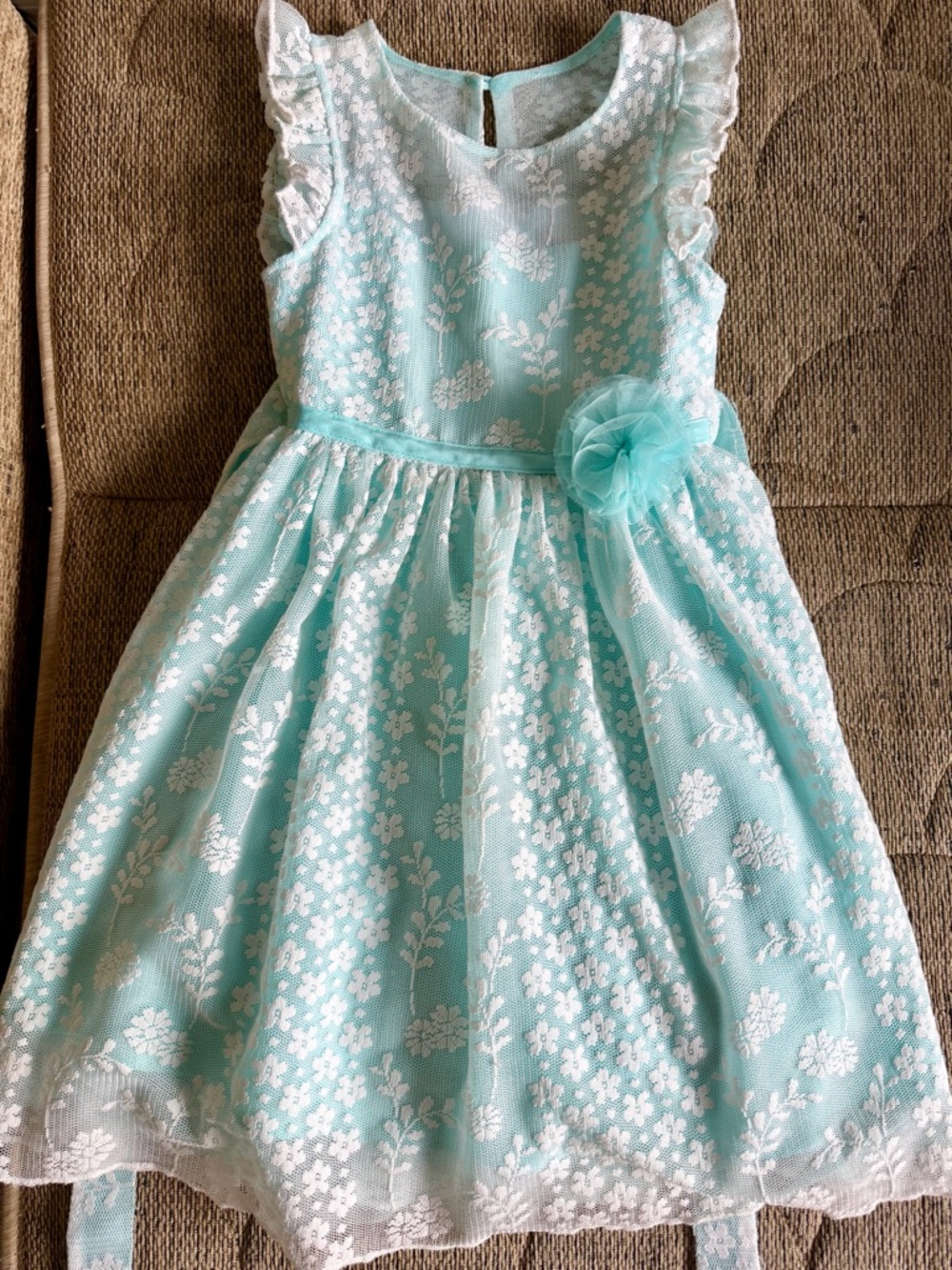 Girls Size 4 Lace Tulle Dress Mint Floral Party Easter Wedding